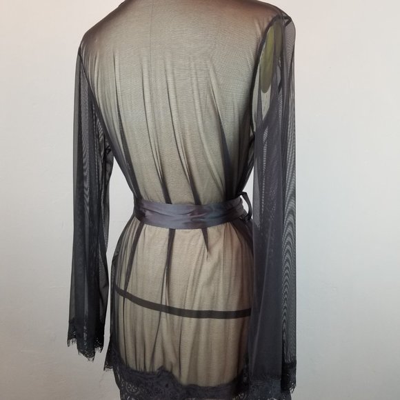 Oh La La Cheri Paris Romantic Sheer Black Lace Robe Women's Size Small / Medium - Picture 4 of 10